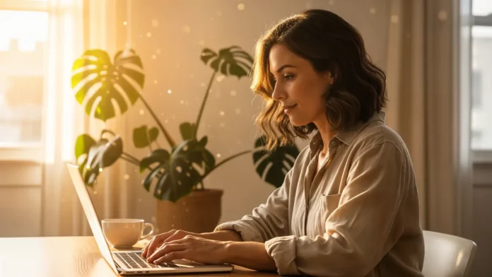 Salarié·e en 2025 travaillant en mode hybride, profitant d’un meilleur équilibre entre vie professionnelle et vie personnelle.