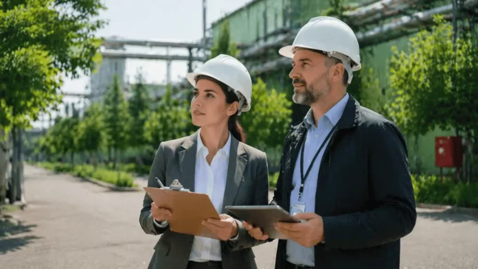 Responsable RSE réalisant un audit développement durable sur le terrain